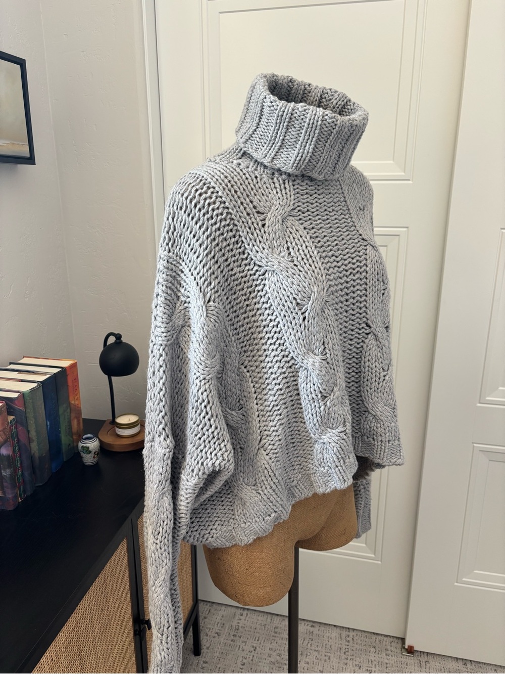 HYFVE Gray Chunky Cable Knit Turtleneck Sweater